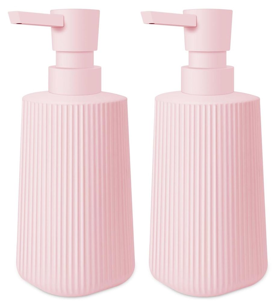 Seifenspender aus geriffeltem Glas, 250 ml, Küchenseifenspender mit Pumpe für Arbeitsplatte, Badezimmer und Küchenspüle (2 Stück, rosa)