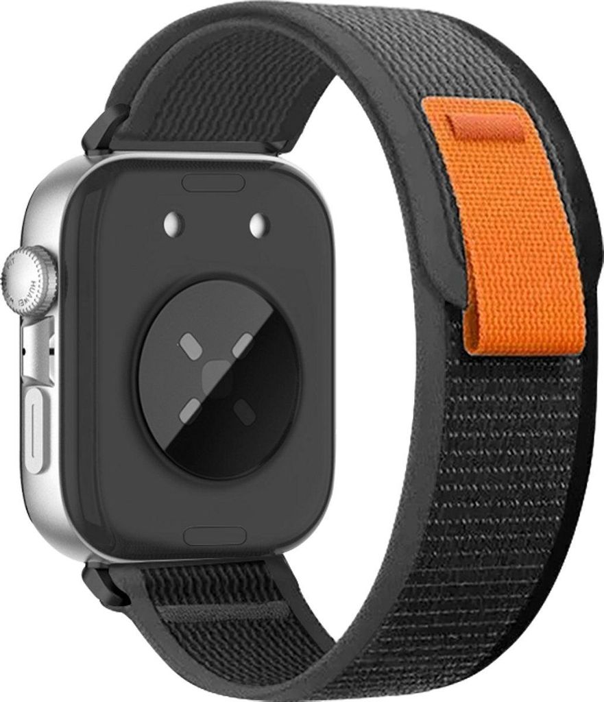 Stravo Trail Loop Nylon-Sportarmband für Huawei Watch Fit 4 Pro / Fit 4 / Fit 3 – Elastisches Nylonarmband mit Klettverschluss – Schwarz/Grau