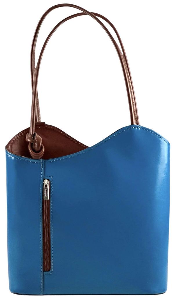 Damen Rucksack Umhänge Hand Freizeit Tasche Echt Leder Italien 30697 Azzurro Marrone