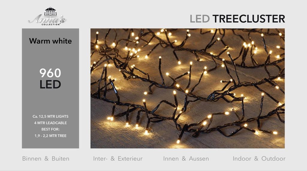 1,9-2,2m treecluster 12,5m/960led warm wit Anna's Productafbeelding 