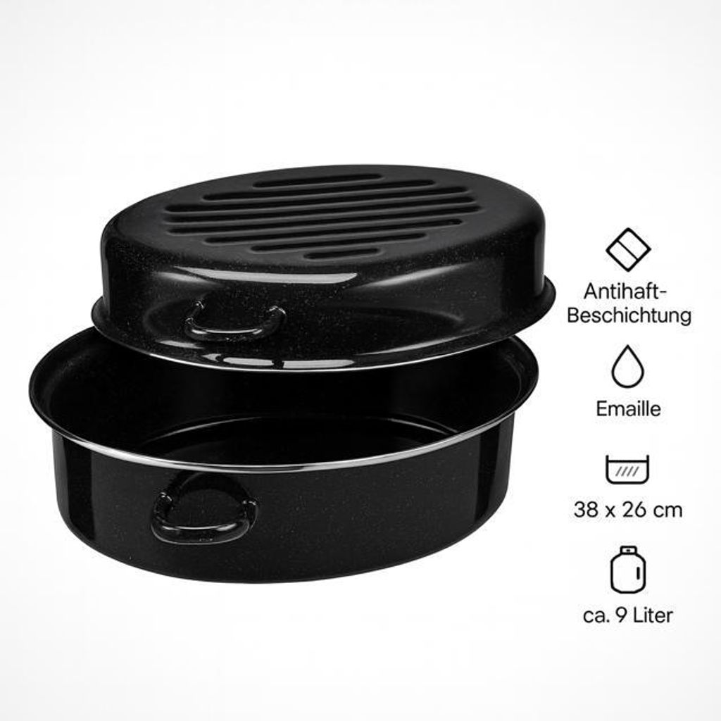 HI - Robuster Gänsebräter (38 cm) aus Emaille SCHWARZ Produktbild 