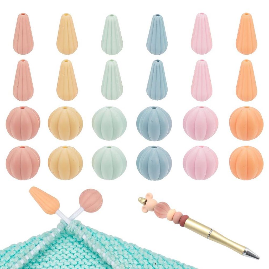 24 Stricknadelstopper, Silikon-Schutzkappen für Stricknadelspitzen, kürbis- und tropfenförmige Nadelspitzenstopper für DIY-Bastelprojekte