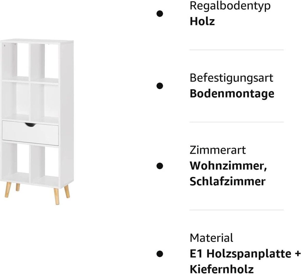 EUGAD Bücherregal, Aufbewahrungsregal, aus MDF, 6 Fächer, Produktbild 10