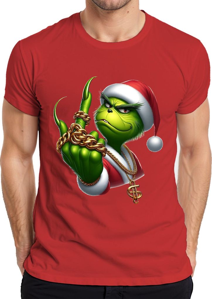 Grinch Santa frech Goldkette Weihnachten Geschenk sarkastisch Herren T-Shirt, Rot, XL