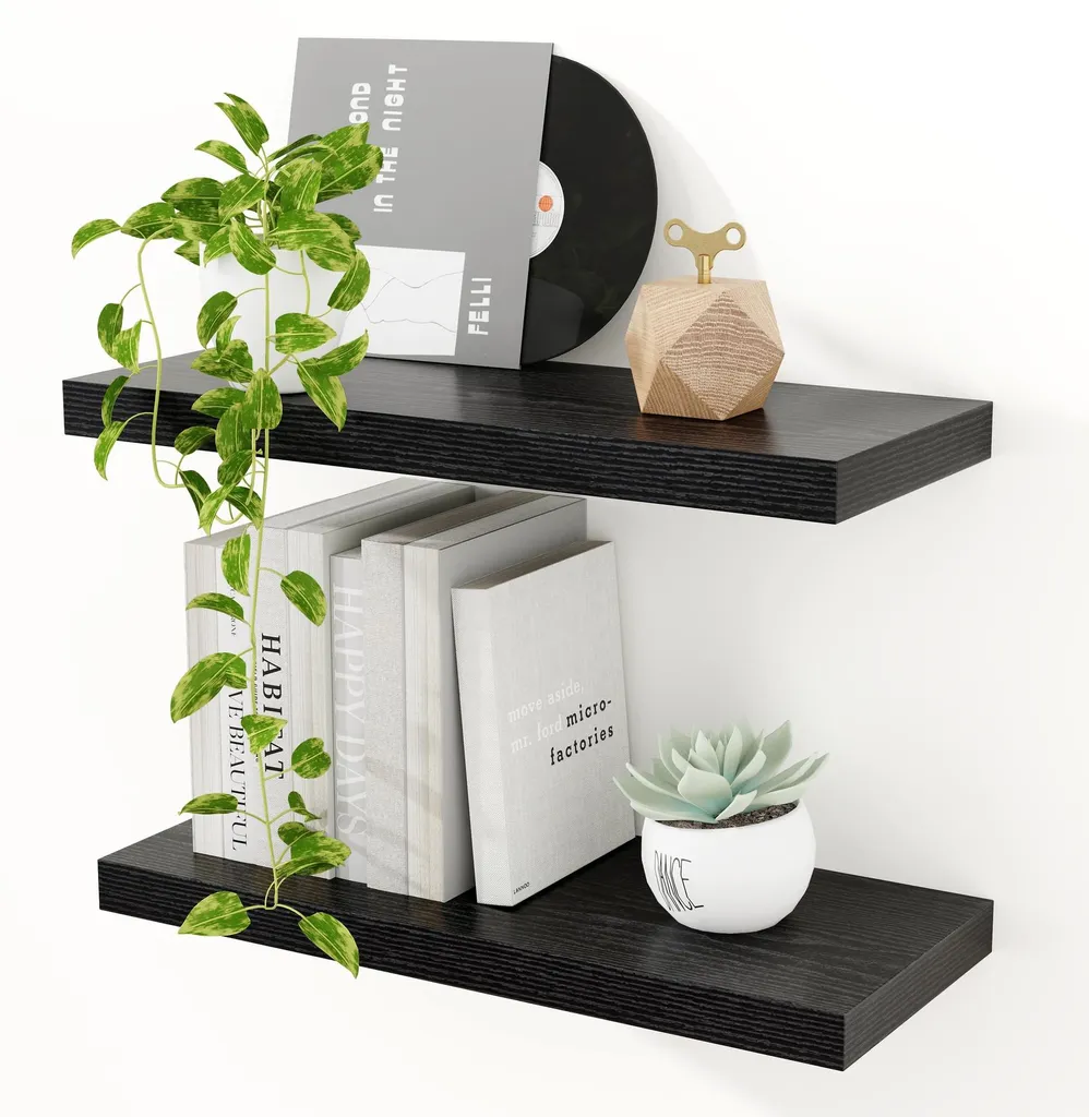 Étagère Suspendue Murale Noire en Bois MDF, Profondeur 23,5 cm x 2