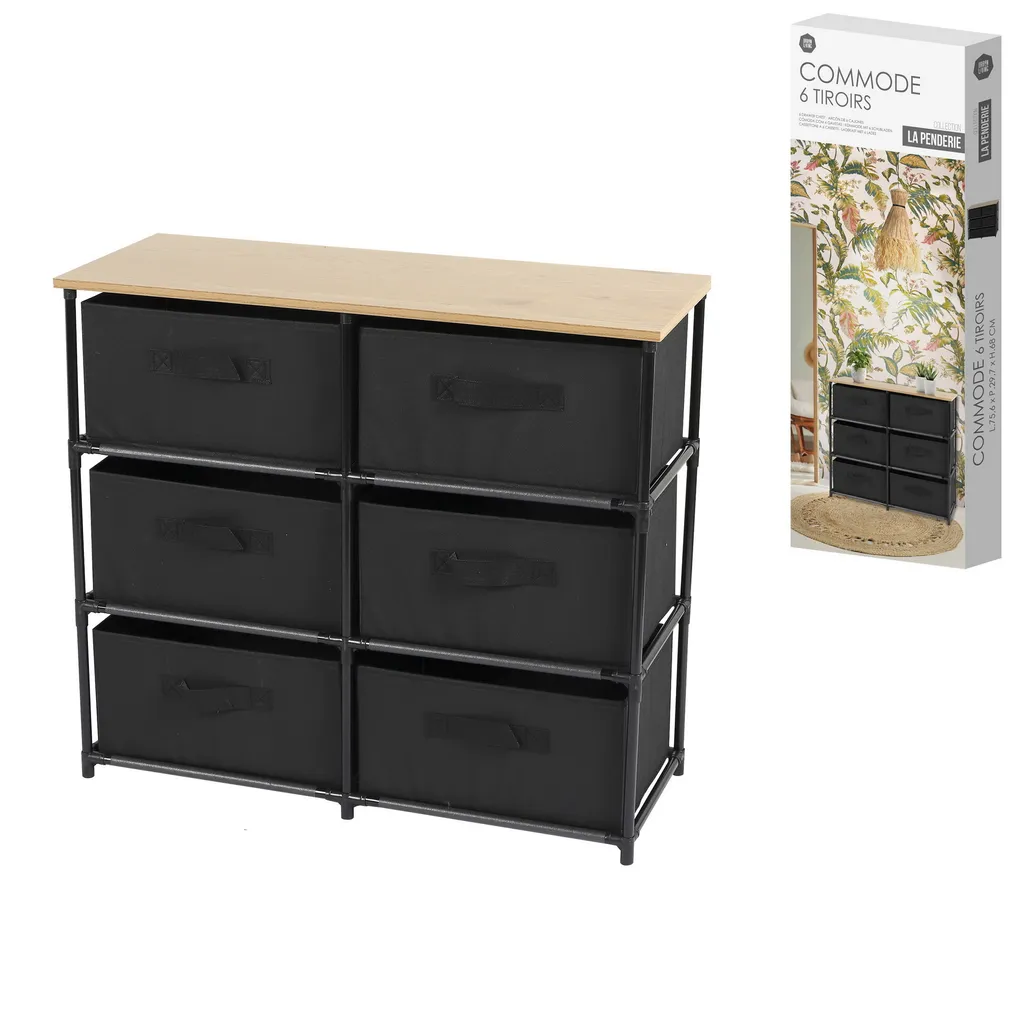 Etagère 6 boîtes noire design compact 75,5cm pour rangement optimal - 8