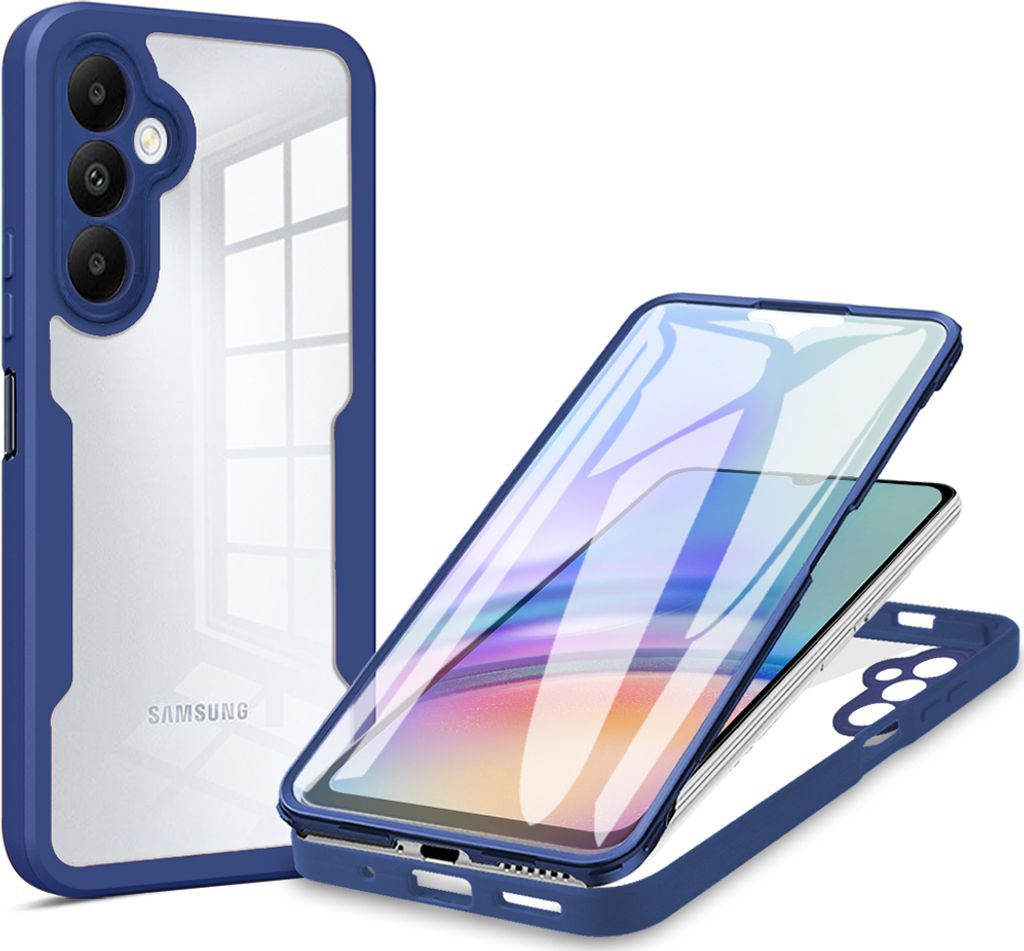 Schutzhülle für Samsung Galaxy A05S, Eingebautem Displayschutz 360 Grad Komplettschutz Handyhülle Blau
