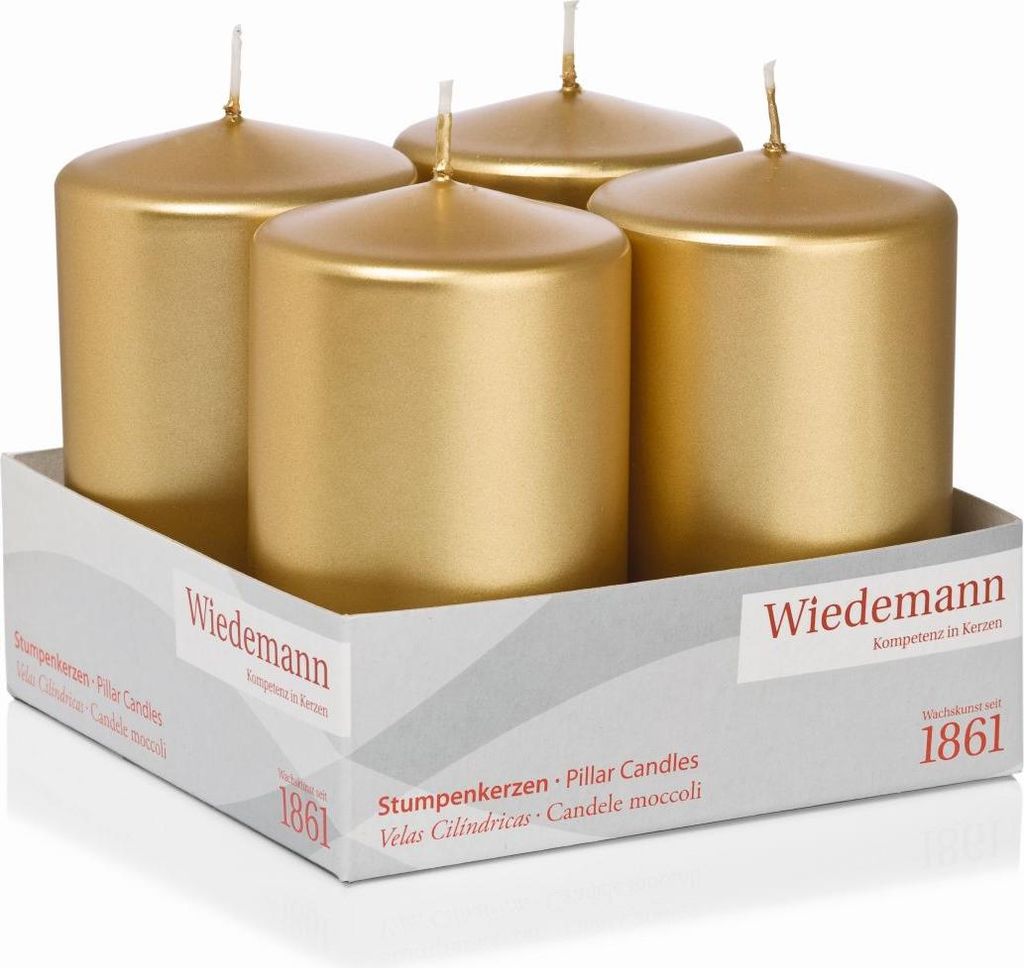 INNA-Glas Adventskerzen JENARO, 4 Stück, gold, 10 cm, Ø6 cm, 33h - Germany - Weihnachtskerzen