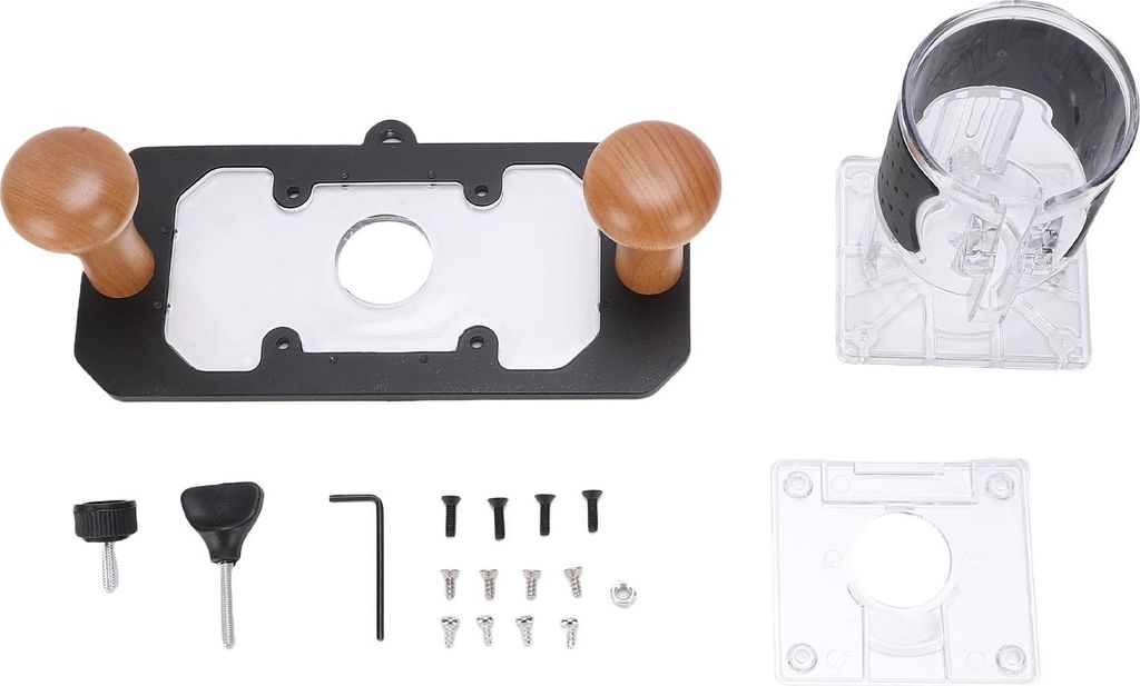 Oberfräsen-Basis und transparente Schutzabdeckung, Fräs- und Nutenhalterung, Wendeplatte für 63,5–65 mm Fräser