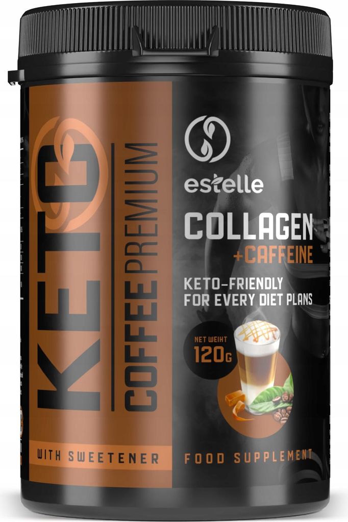 A product shot of a jar of keto coffee with collagen and caffeine.