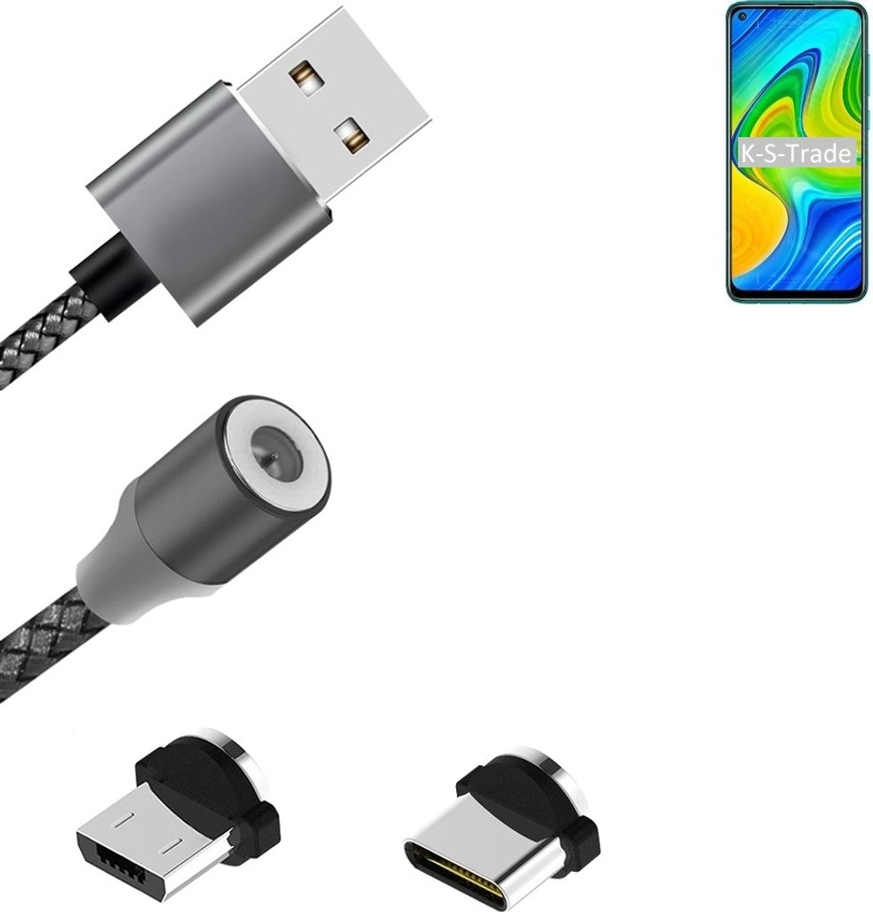 K-S-Trade Hochwertiges Magnet-Lade-kabel Sync-Kabel Daten-Kabel für Xiaomi Redmi 10X 4G mit USB-Typ-C-Anschluss und Micro-USB-Anschluss 2A bis zu