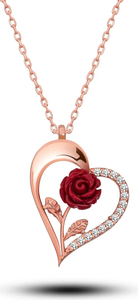 Collier argent sterling motif cœur rose orné de oxydes brillants