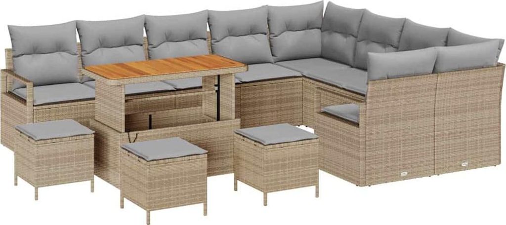vidaXL Gartensofa-set mit Kissen 13 pcs Beige Poly-Rattan