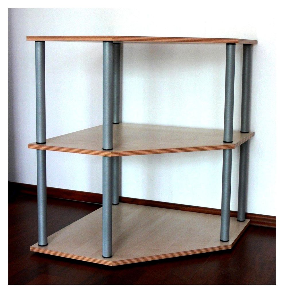 Eck-Wohnregal 74 x 60 x 60 cm Ahorn/Buche, Stahlrohr Silber, 3 Böden