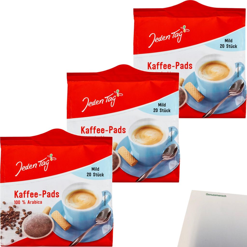 Jeden Tag Kaffeepads Mild 20 Portionen 3er Pack (3x140g Packung) + usy Block