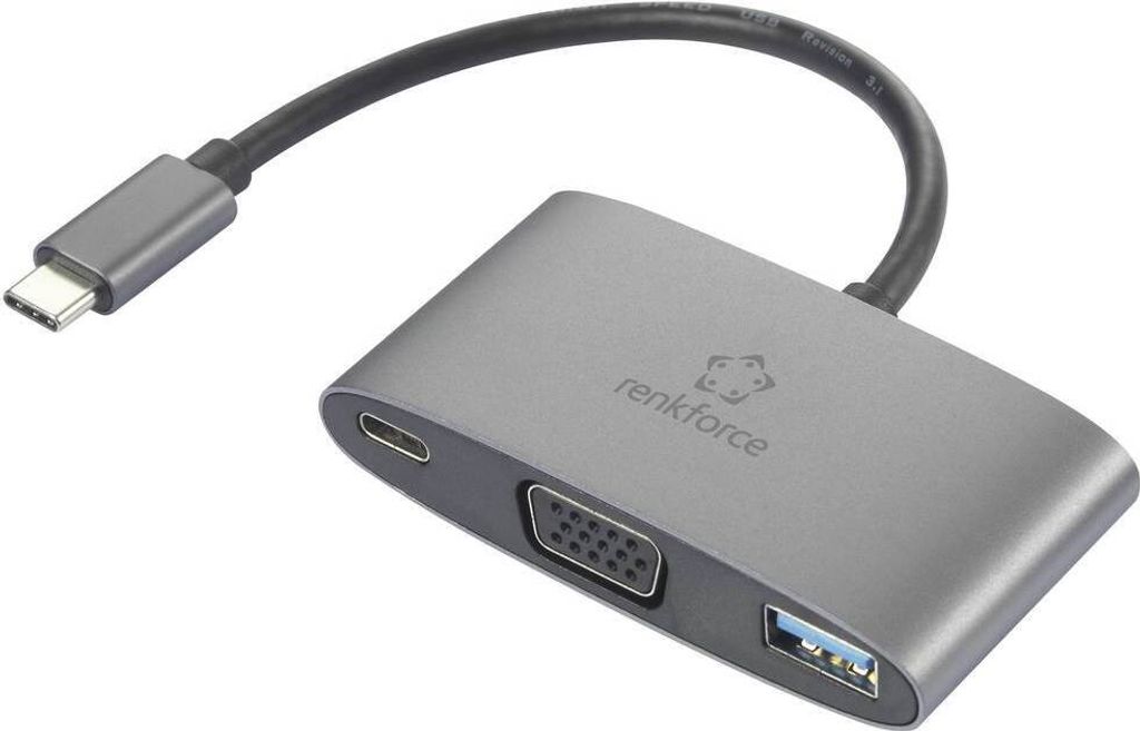 Renkforce USB-C , VGA Adapter [1x USB-C Stecker - 1x USB-C Buchse (Power Delivery), VGA-Buchse, USB 3.2 Gen 1 Buchse