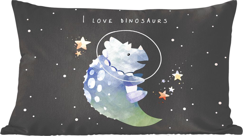 MuchoWow Zierkissen Sofakissen Wohnzimmer Dekokissen 60x40 cm Zitate - Sprichwörter - Raumfahrt - 'Ich liebe Dinosaurier' - Jungen - Kind - Mäd...
