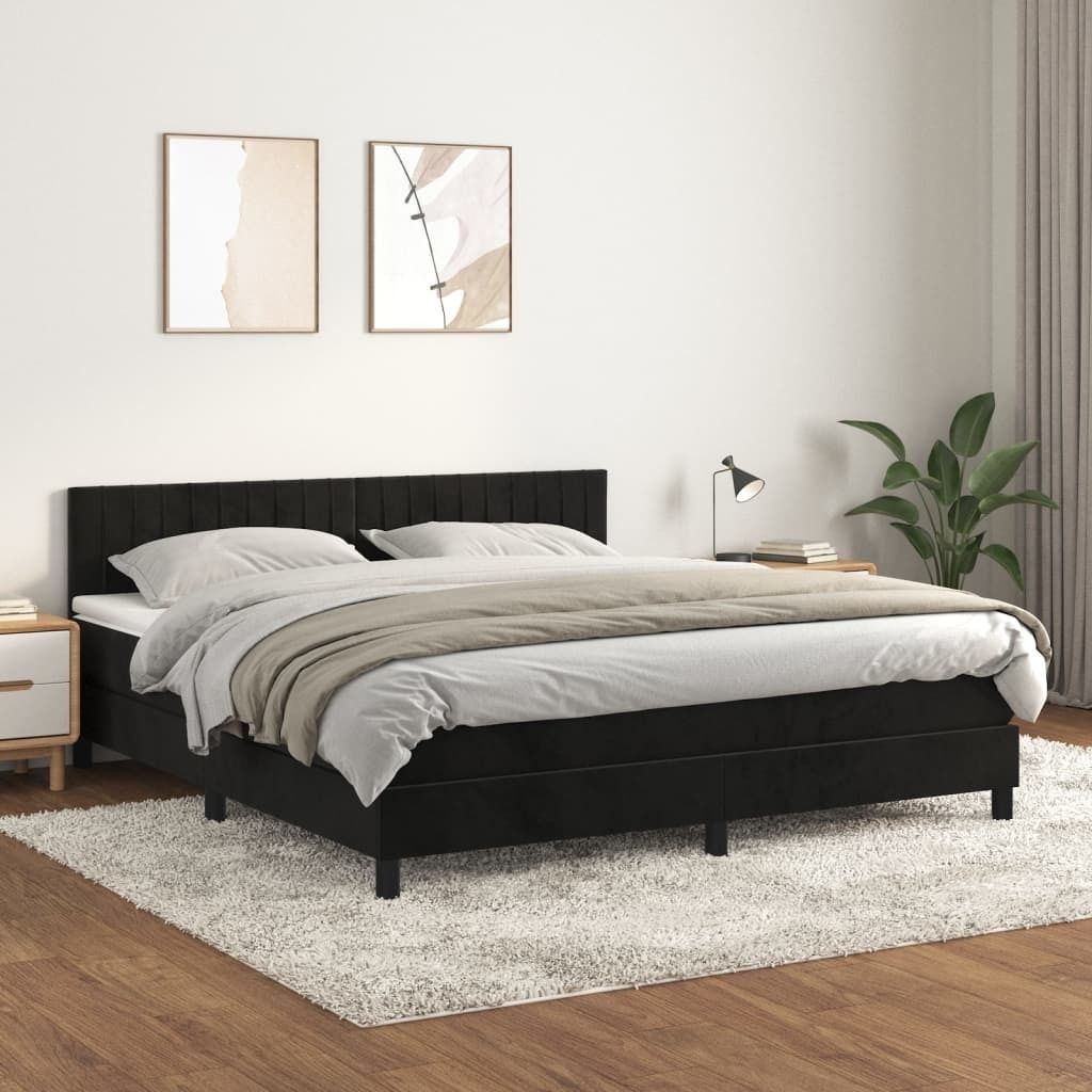 "Rabatt" Boxspringbett mit Matratze - 2 Personen - Strapazierfähiger Stoff - Schwarz 180x200 cm Samt - Klassische Betten CC6880