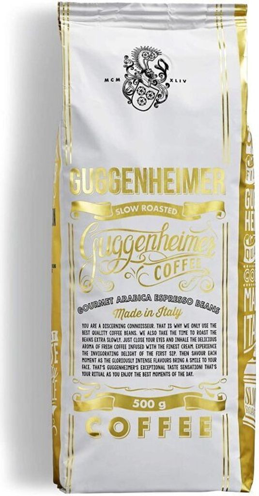 Kaffeebohnen Gurmet Arabica 100% - Guggenheimer. Langsam gerösteter italienischer Kaffee. Cremiger Geschmack, perfekt für Espresso. 500g
