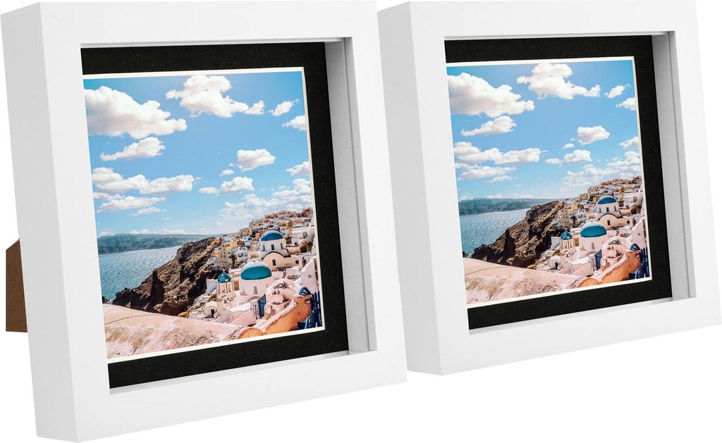 2x weiß 6 "x 6" 3D Box Fotorahmen mit schwarzem 4 "x 4" montieren - stehend hängend handwerk schattenbild display - von nicola frühling