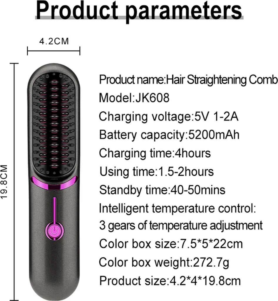 Peigne lisseur USB rechargeable et fer à boucler 2-en-1 sans fil Pro