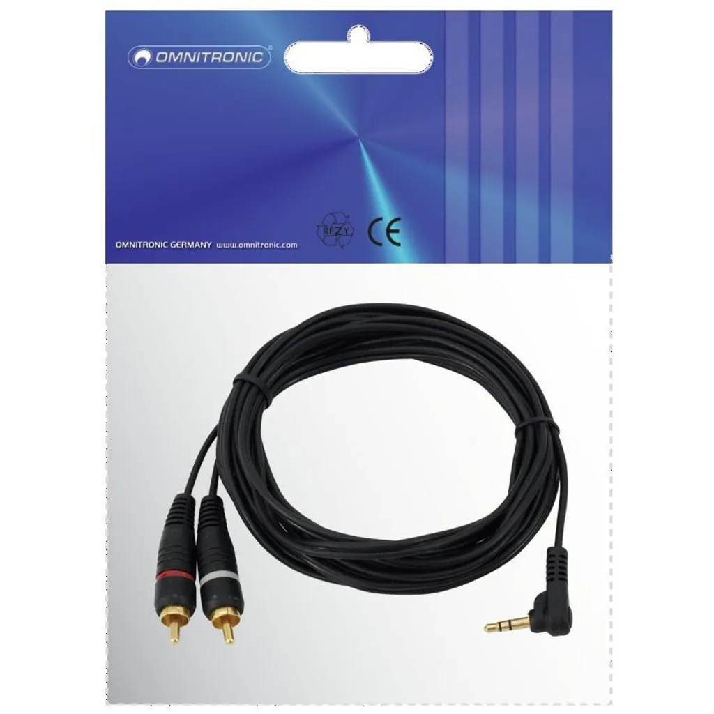 Adaptateur OMNITRONIC Jack Coudé 90° et 2 RCA Stéréo Blindé de 1,5m - 4