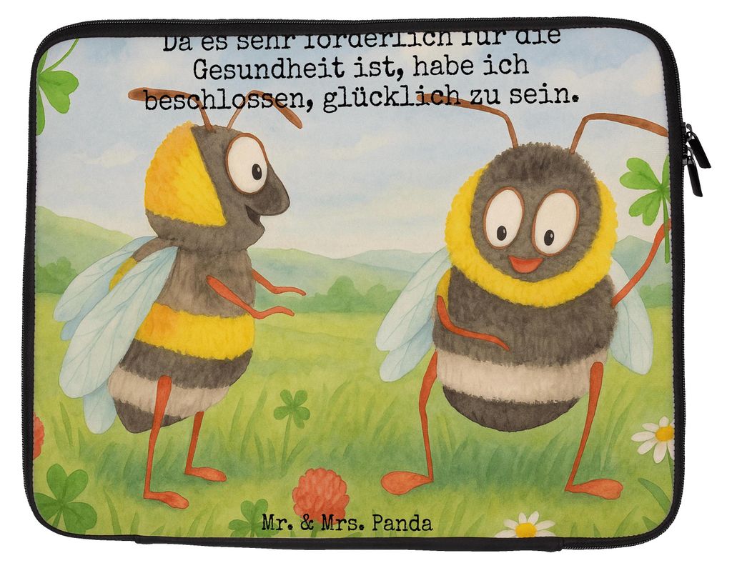 Mr. & Mrs. Panda Laptop Tasche Hummeln Kleeblatt Design 33 x 42 cm - Weiß - Geschenk, glücklich sein, Biene Deko, Hummel, Spruch Positiv, Sleeve,...