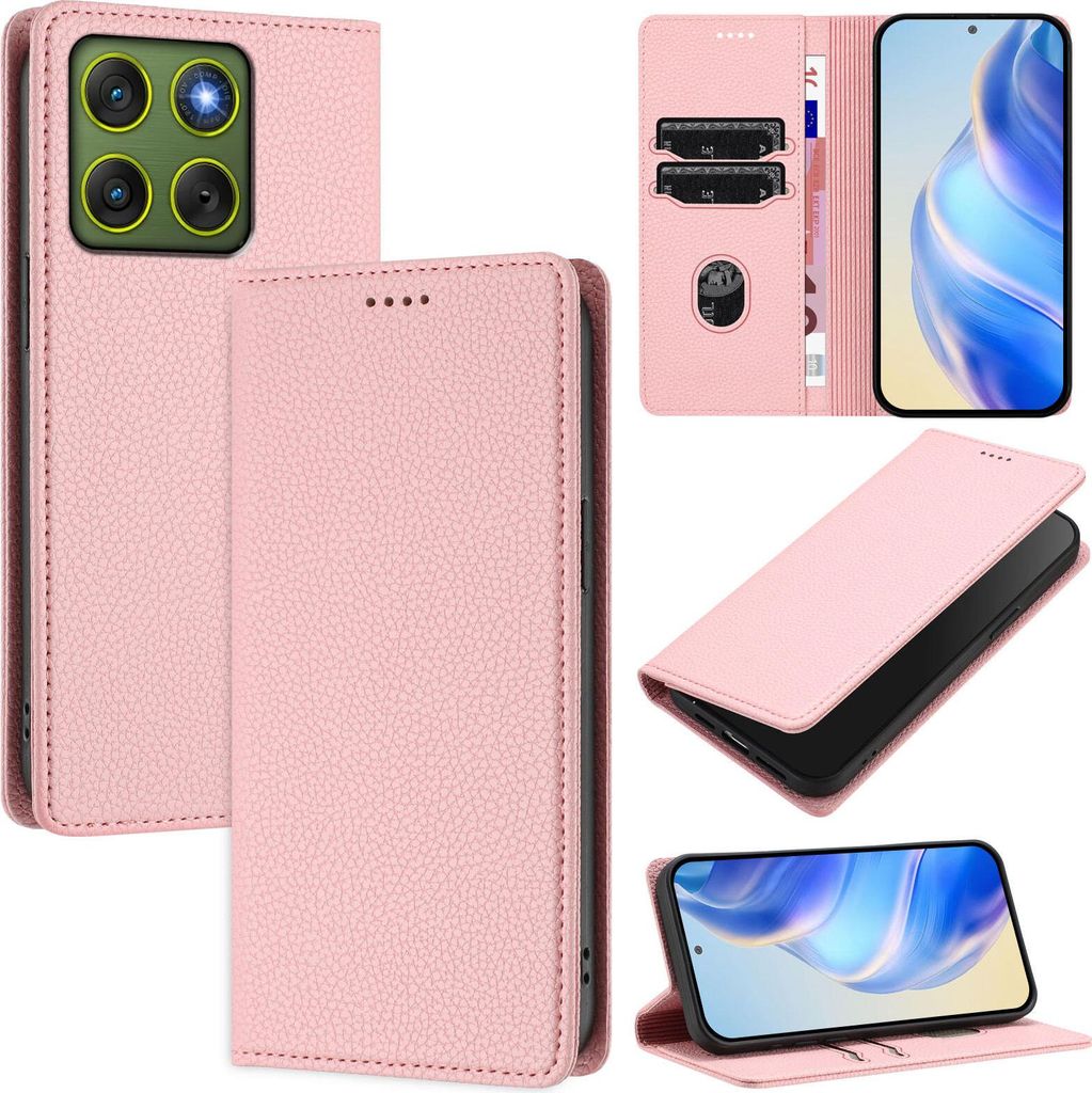 Litchi Leder Handyhülle für Motorola Edge 70 Wallet Kartenfächer Standfunktion Hülle Pink