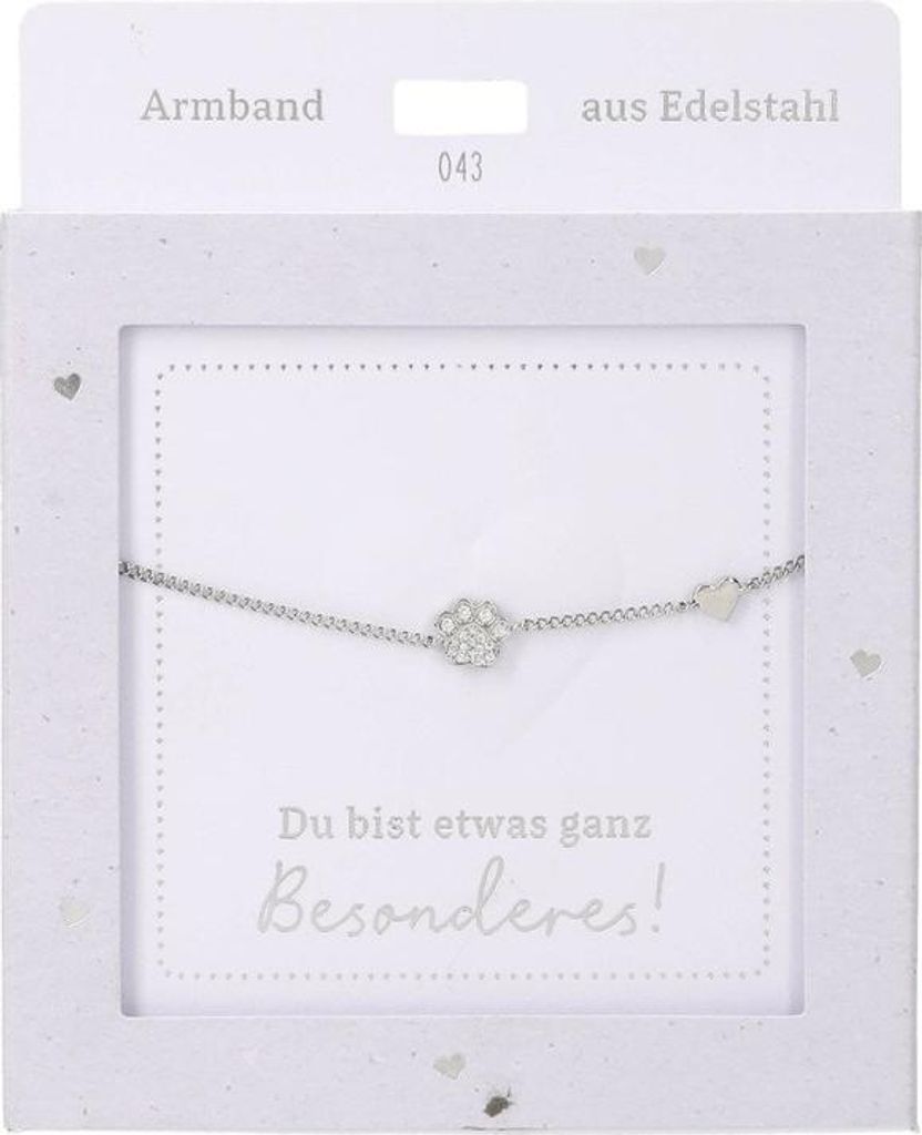 Damen Edelstahl Armband mit Herz-Anhänger, Silberfarbend oder Goldfarbend, 15-20cm Verstellbar-Pfote Silber