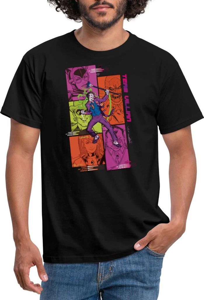 Spreadshirt Batman Team Villain Mit Joker Und Comic-Panels Männer T-Shirt, XL, Schwarz