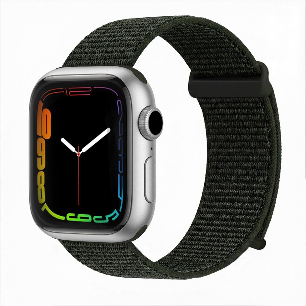 Smartwatch Armband für Apple Watch Series 3 38mm Nylon Textil Band Ersatzband Wechselband Klettverschluss flexibel atmungsaktiv Grün Oliv