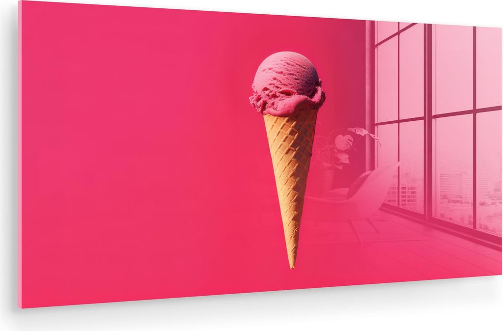 MuchoWow Glasbilder - Bilder auf Wandbild - Foto auf Glas Schaufel Eiscreme - Rosa - Horn 40x20 cm Wanddekoration aus Glas - Acrylglasbild - Acrylb...