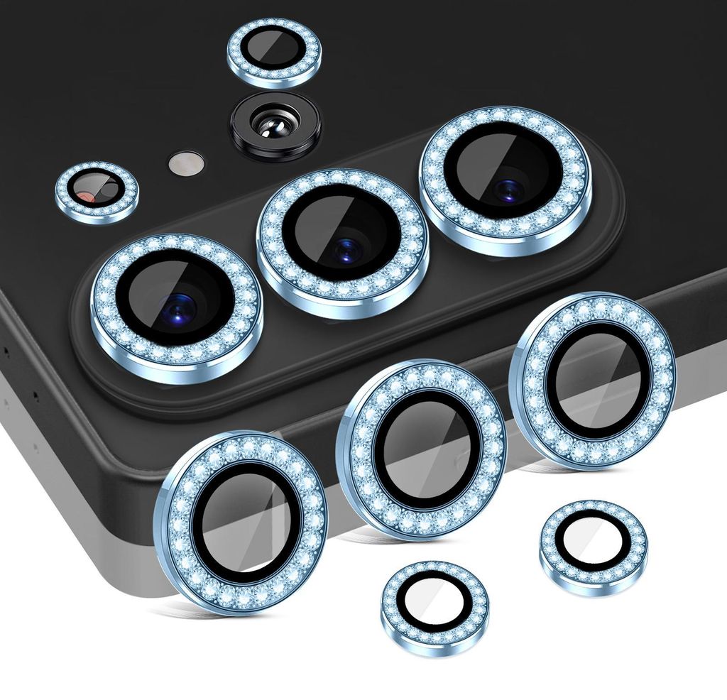Kamera Linsenschutz Glas Set mit Schmucksteinen für Samsung Galaxy S26 Ultra Schutzglas Camera Linse Panzerfolie 9H Sierra Blau