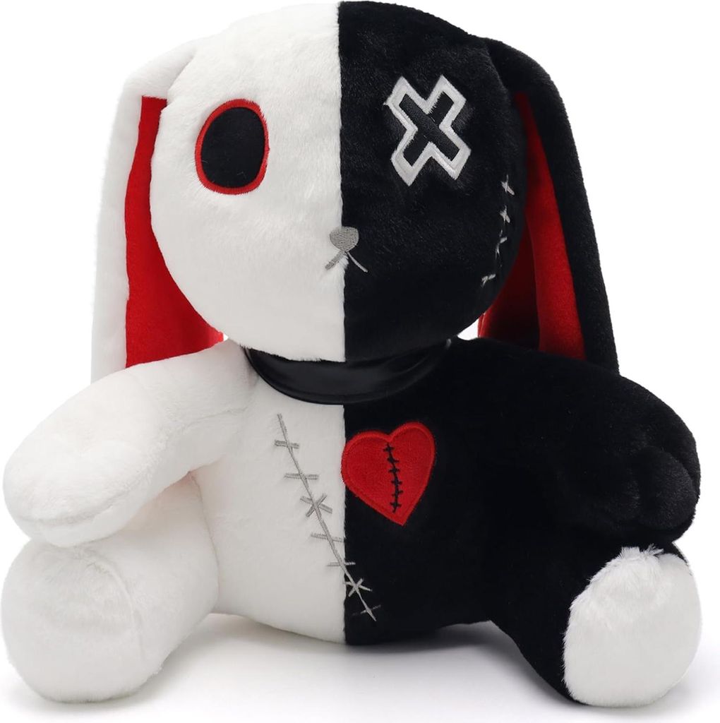 Gothic Hase Plüsch Kaninchen(25cm,S-Weiss) Plüschtier Kuscheltier Horror Häschen Ostern Plüschtiere Halloween Gruseliges Häschen Plüschtier S...