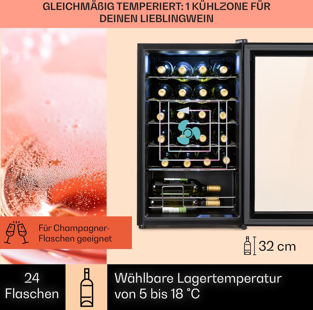Klarstein Weinkühlschrank, 1 Zonen Getränkekühlschrank Produktbild 3
