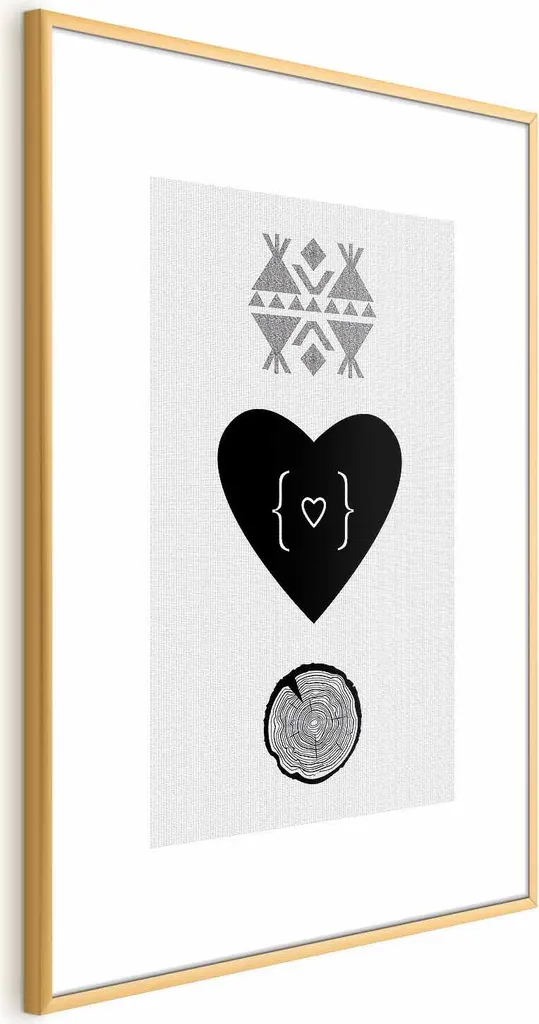 Poster Cuore e Tronco 60x90 cm con Cornice Dorata - Qualità Galleria