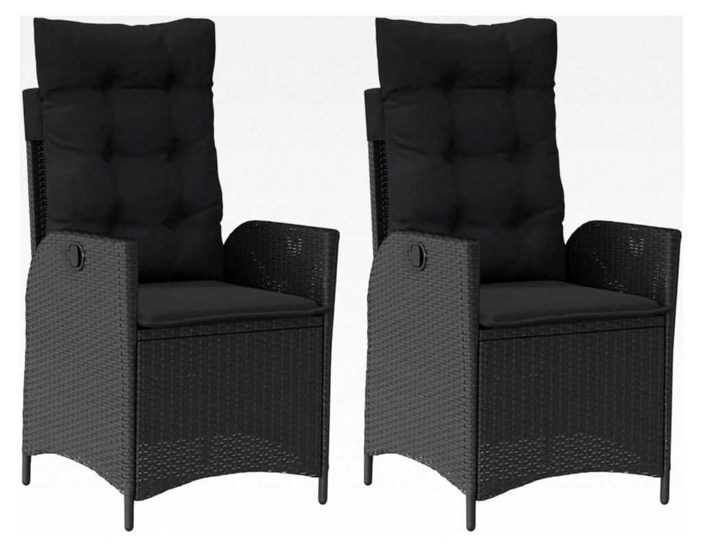 Gartensessel mit Kissen 2er Set Verstellbar Schwarz Poly Rattan