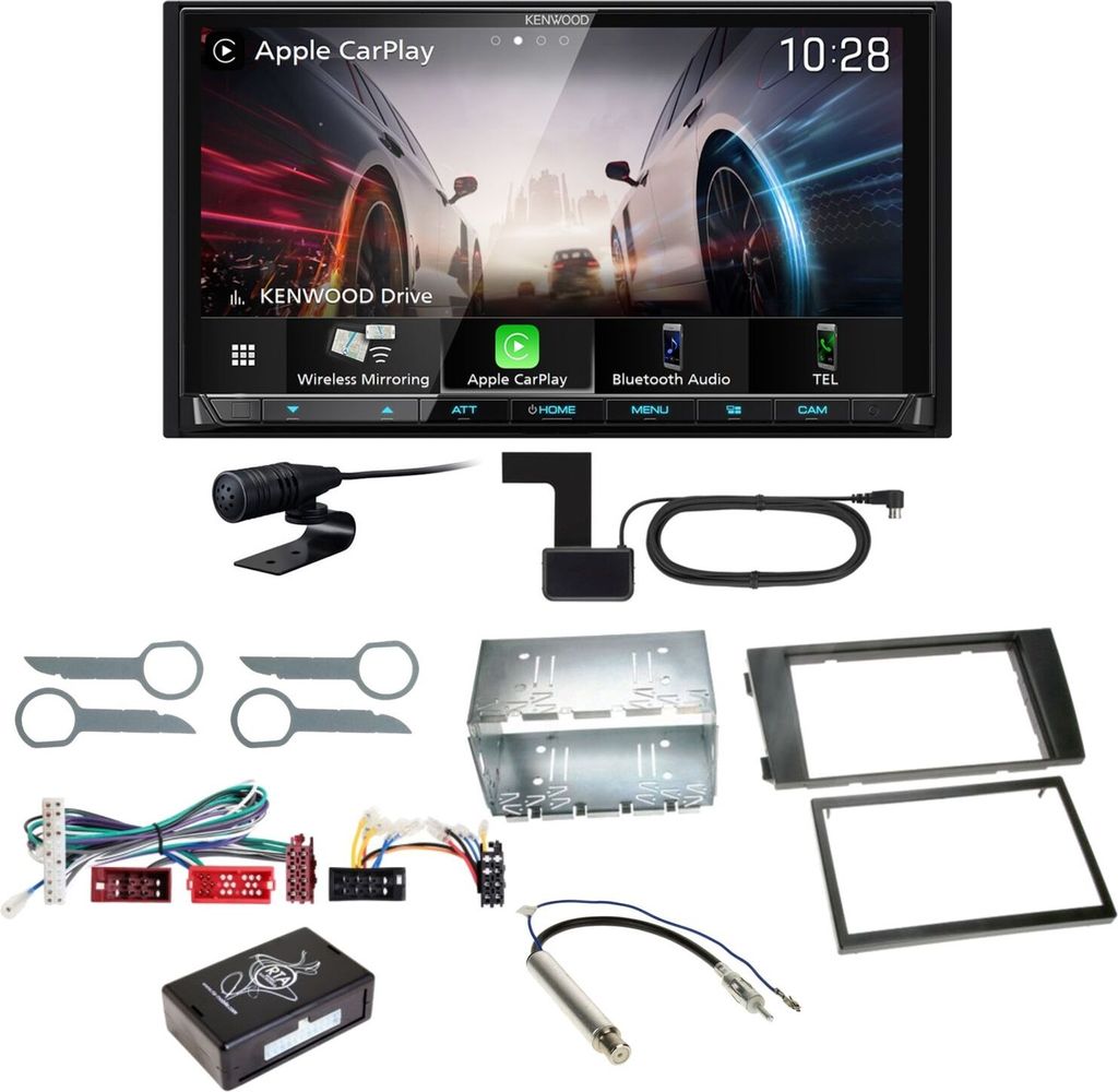 Kenwood DMX8021DABS Android Auto CarPlay Bluetooth Einbauset für Audi A6 4B