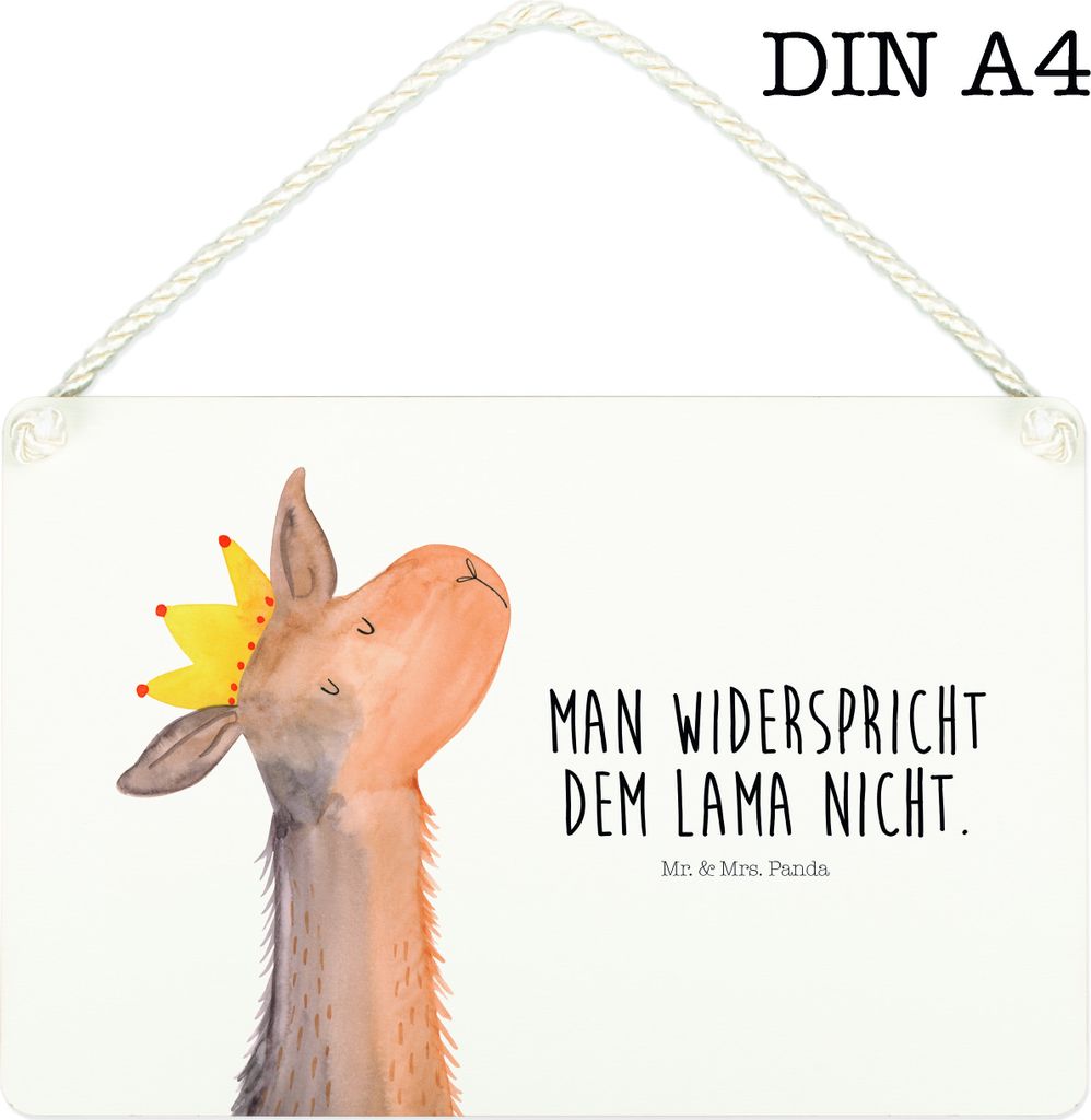 Mr. & Mrs. Panda Holzschild Lamakopf König DIN A4 - Weiß - Geschenk, Lamas, Lama, Mama, Türschild, Abitur, holzbild, Dekobrett, Chef, Wandbild H...