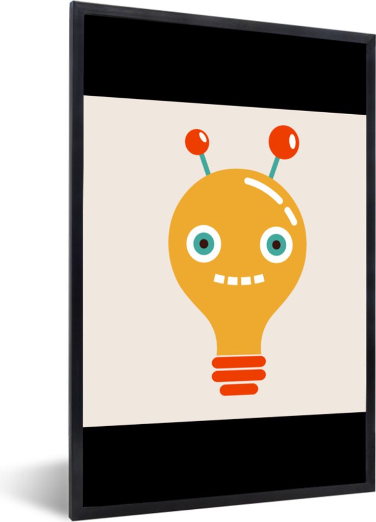MuchoWow Gerahmtes Poster Roboter - Glühbirne - Gesicht - Antenne - Kinder 60x90 cm - Poster mit Schwarzem Bilderrahmen Wandposter Rahmen Foto B...