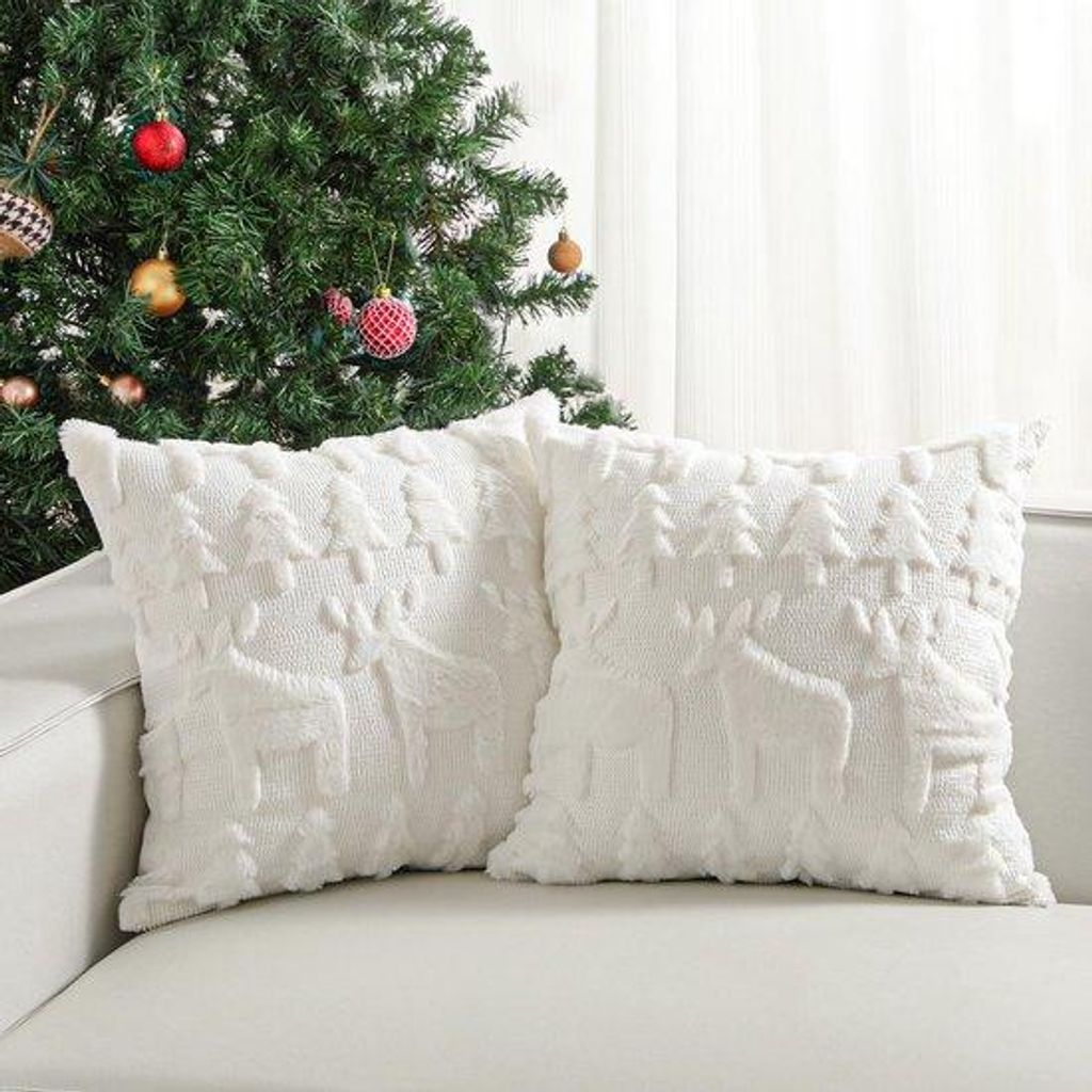 Unyqoos Set mit 2 weichen weißen Kissenhüllen, 3D Weihnachtsmotiv und verstecktem Reißverschluss