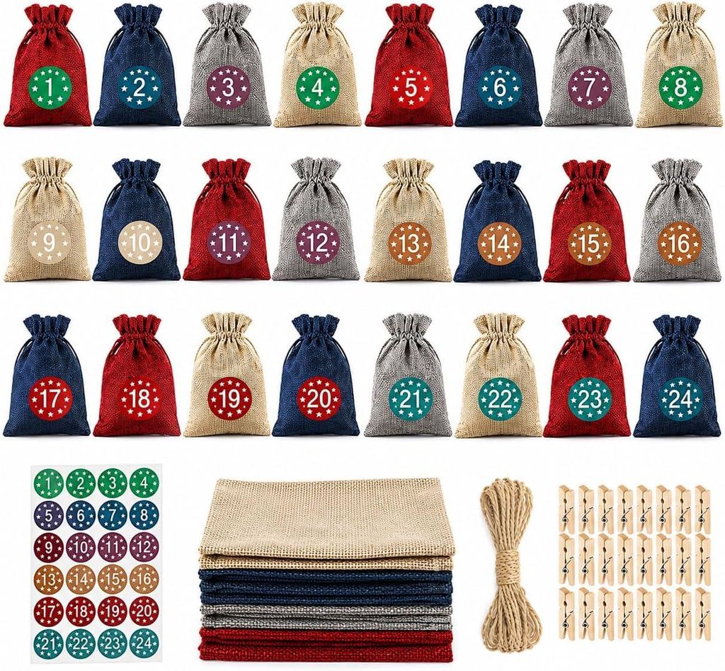 24x Set Adventskalender Säckchen zum Befüllen, Produktbild 