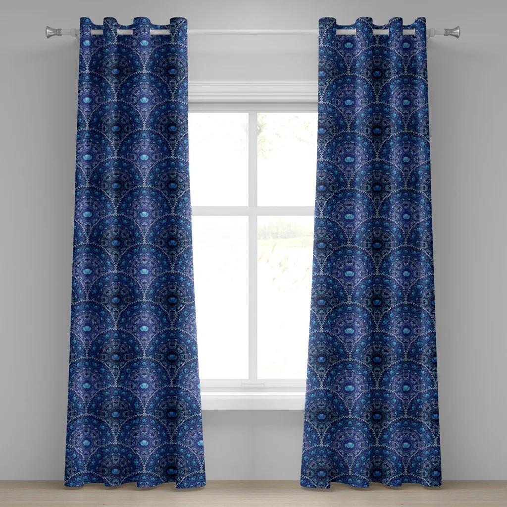 Rideau à œillets bleu marine ABAKUHAUS motifs circulaires 280x175 cm