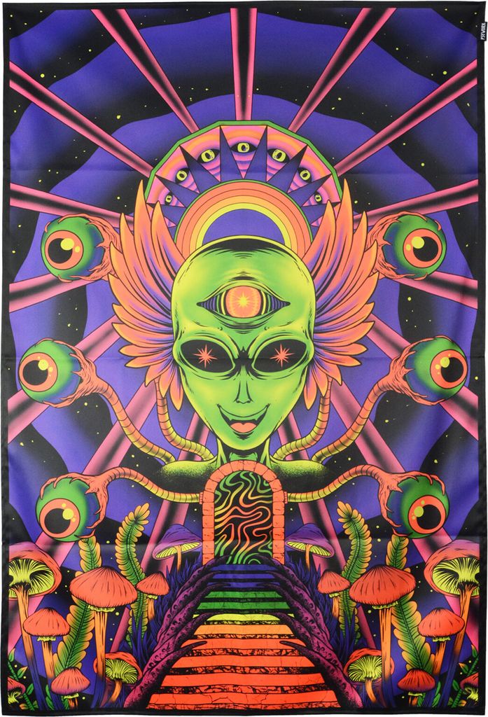 PSYWORK Schwarzlicht Stoffposter Neon "Alien Godness", 100x150cm
