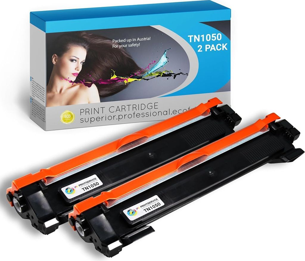 A box of toner cartridges and two toner cartridges are displayed on a white background.