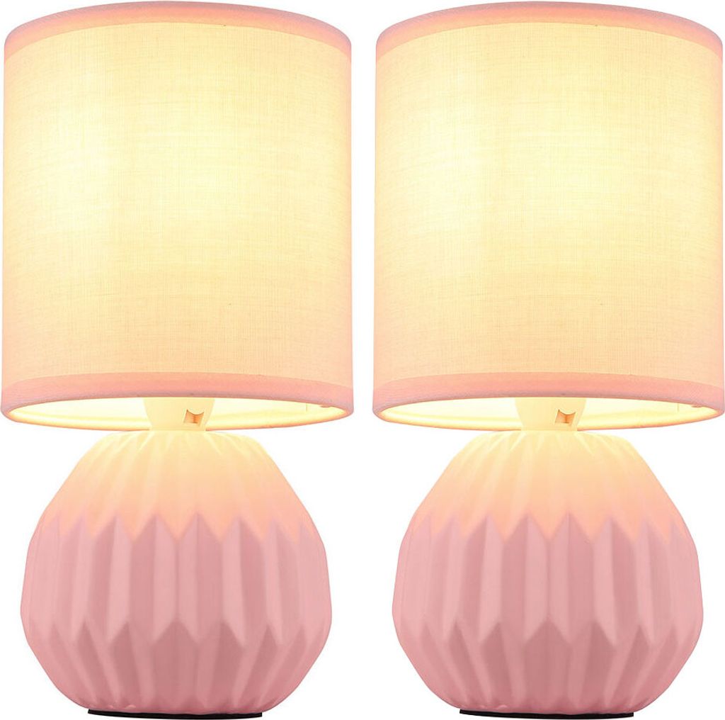 2x Tischleuchte, Keramik, Textil, pink, H 23 cm