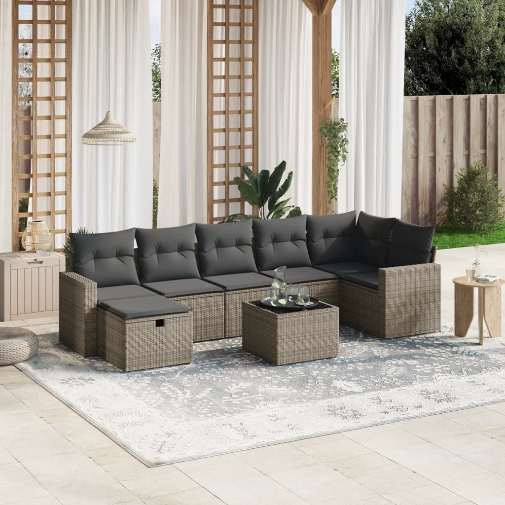 Maison Exclusive - 8-tlg. Garten-Sofagarnitur mit Kissen Grau Poly Rattan