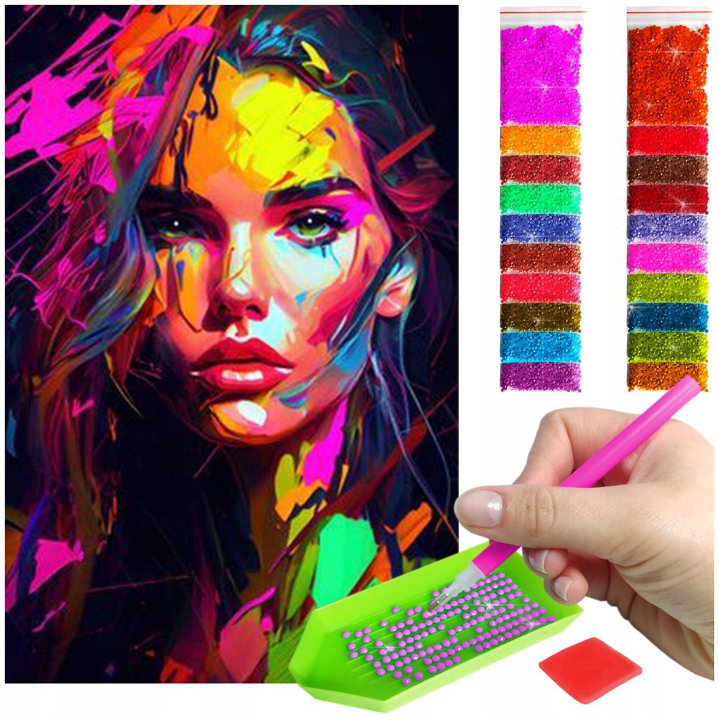 ARTULIO - Diamond Painting Set - Buntes Frauenporträt Pop Art - 60 x 40 cm - Groß XXL - 5D Diamant Painting, Komplettset Mosaik