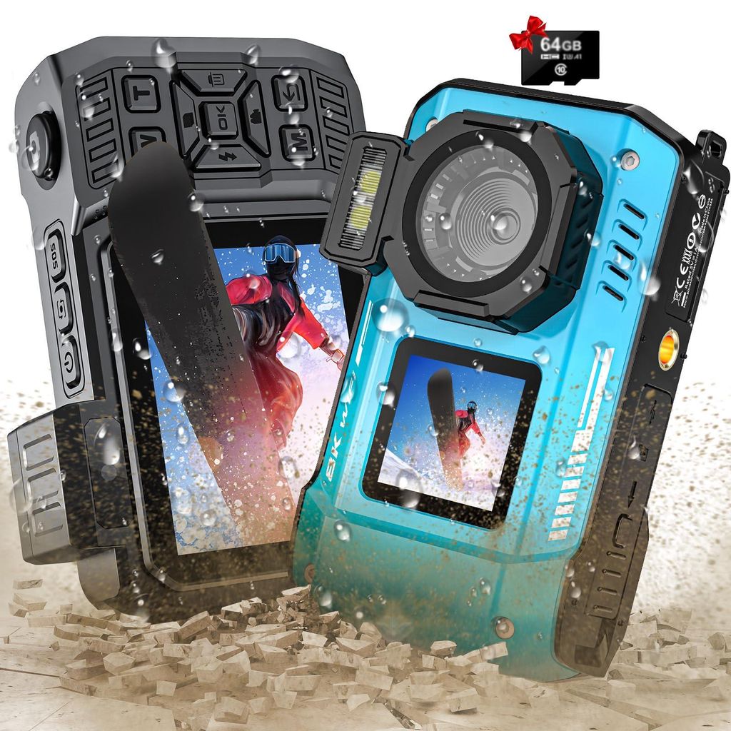 8K Unterwasserkamera 70MP Autofokus, wasserdicht 10m/33FT, WiFi, Dual-Screen Selfie, 16X Zoom, 2500mAh Akku, 64GB Karte, Digitalkamera zum Schnorcheln
