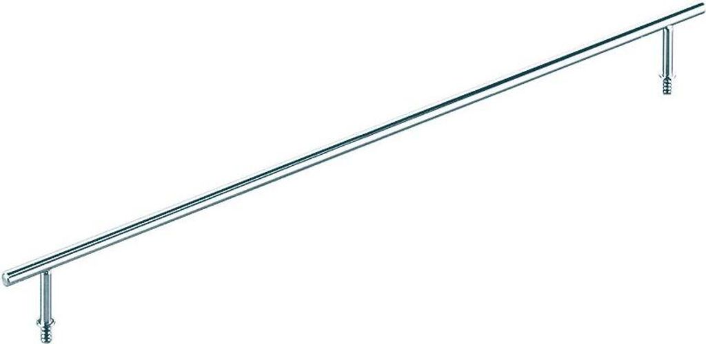 A silver metal railing with two mounting brackets, shown against a white background.
